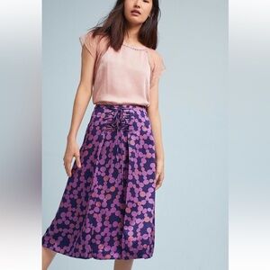 ANTHROPOLOGIE ZADIE LACE-UP PLUM PRINT MIDI SKIRT by MAEVE